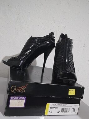 Carlos by Carlos Santana TAO Black Patent Peep-Toe Stiletto Booties